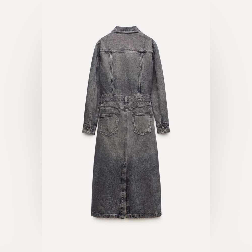 ZARA ZW Collection Denim Cotton Shirt Midi Dress Size Small Gray Wash $139 NWT - Picture 7 of 13